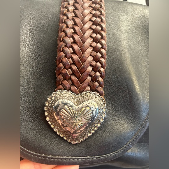 Vintage Brighton Black Smooth Leather Crossbody Purse Bag w/brown woven strap. T - Picture 9 of 15